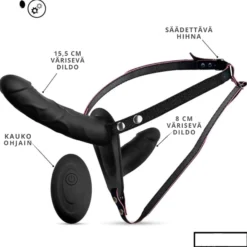 Strap-on värisevällä tupladildolla ja kaukosäätimellä