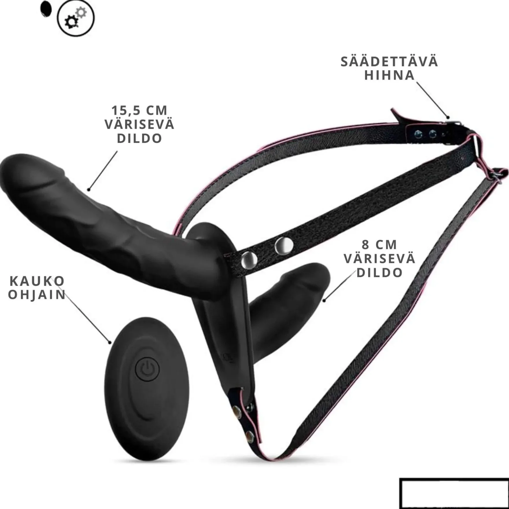 Strap-on värisevällä tupladildolla ja kaukosäätimellä